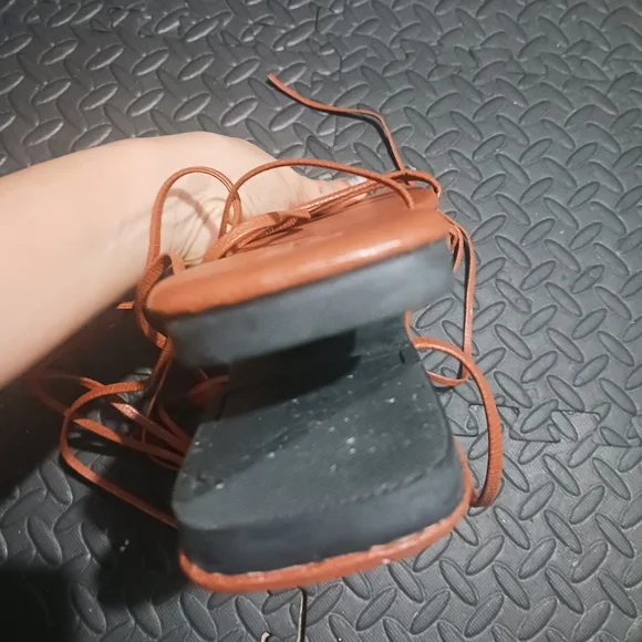 Women Brown Lace Up Flat Sandals - Picture 9 of 11